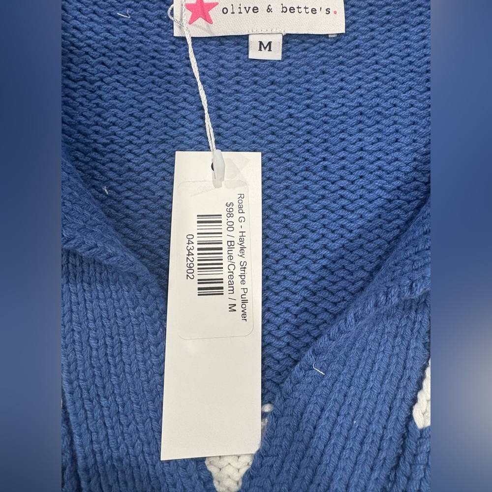 Olive & Bette’s Road G - Hayley Stripe Pullover | Blue/Cream | size M - Picture 7 of 9